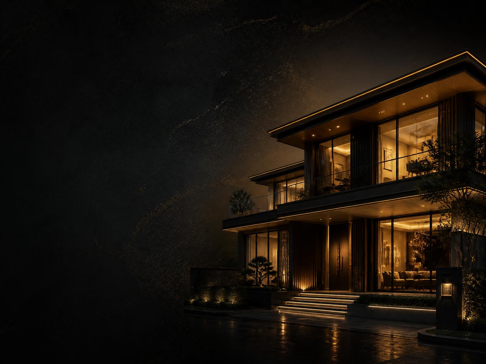Maison moderne éclairée la nuit